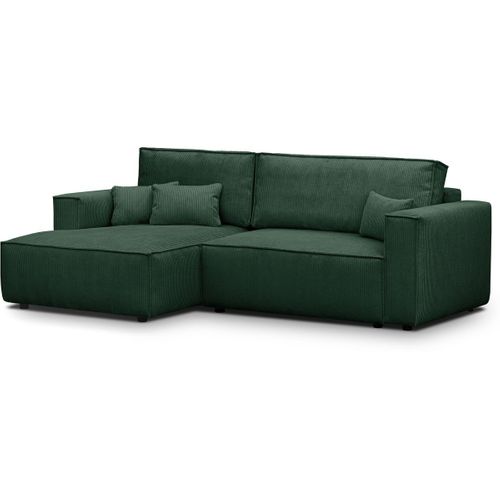 Canapé D'angle à Gauche Convertible 3 Places En Velours Côtelé Vert - Asti