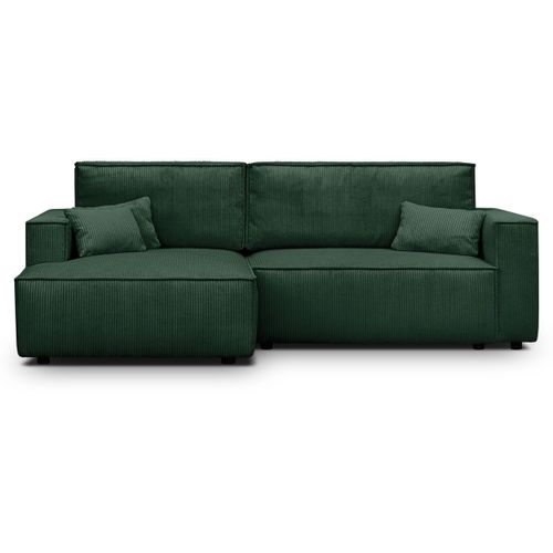Canapé D'angle à Gauche Convertible 3 Places En Velours Côtelé Vert - Asti