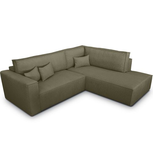Canapé D'angle Ouvert à Droite Convertible 3 Places En Velours Côtelé Vert Kaki - Emma