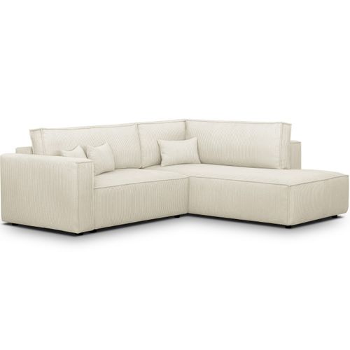 Canapé D'angle Ouvert à Droite Convertible 3 Places En Velours Côtelé Beige - Emma