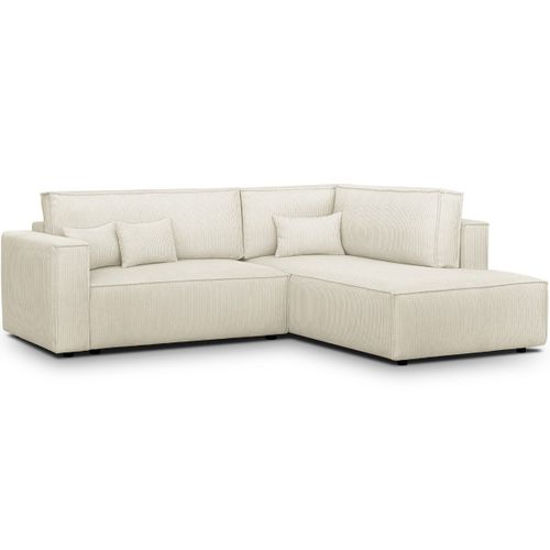 Canapé D'angle Ouvert à Droite Convertible 3 Places En Velours Côtelé Beige - Emma