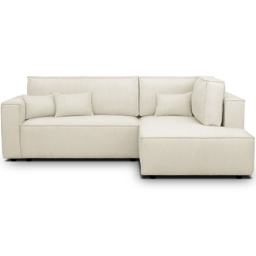Canapé D'angle Ouvert à Droite Convertible 3 Places En Velours Côtelé Beige - Emma