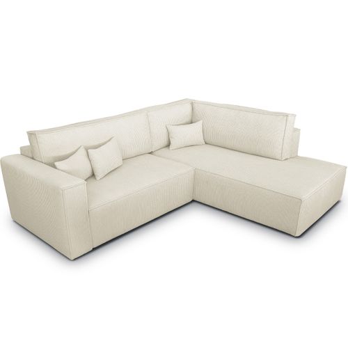 Canapé D'angle Ouvert à Droite Convertible 3 Places En Velours Côtelé Beige - Emma