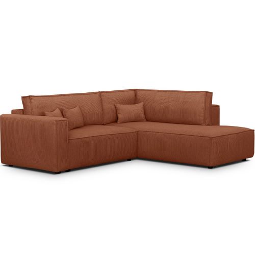 Canapé D'angle Ouvert à Droite Convertible 3 Places En Velours Côtelé Rouille - Emma