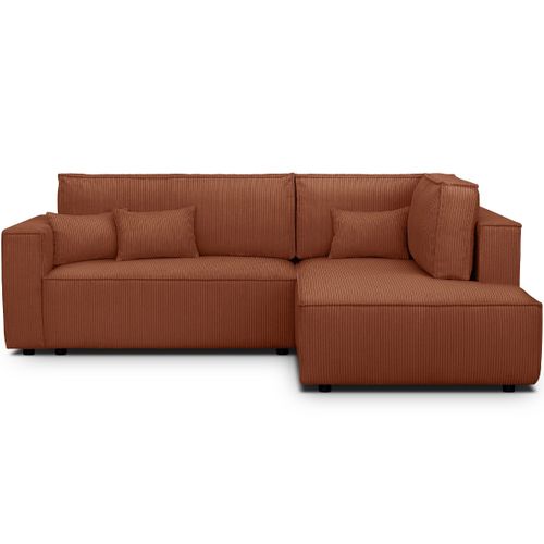 Canapé D'angle Ouvert à Droite Convertible 3 Places En Velours Côtelé Rouille - Emma