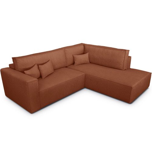 Canapé D'angle Ouvert à Droite Convertible 3 Places En Velours Côtelé Rouille - Emma