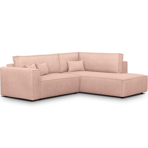 Canapé D'angle Ouvert à Droite Convertible 3 Places En Velours Côtelé Rose Pâle - Emma