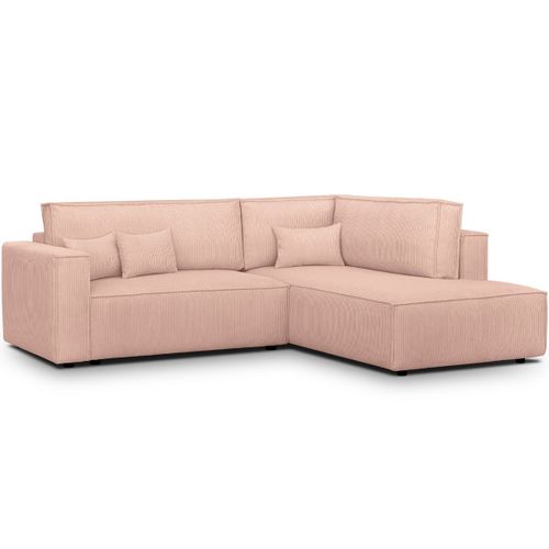 Canapé D'angle Ouvert à Droite Convertible 3 Places En Velours Côtelé Rose Pâle - Emma
