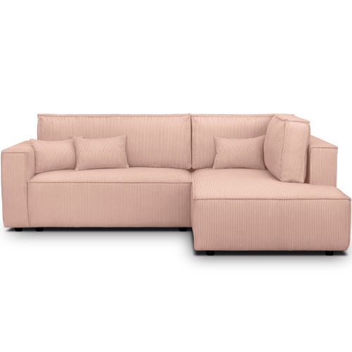 Canapé D'angle Ouvert à Droite Convertible 3 Places En Velours Côtelé Rose Pâle - Emma