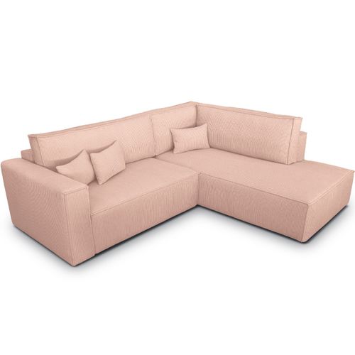 Canapé D'angle Ouvert à Droite Convertible 3 Places En Velours Côtelé Rose Pâle - Emma