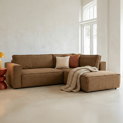 Canapé D'angle Ouvert à Droite Convertible 3 Places En Tissu Bouclé Rouille - Emma