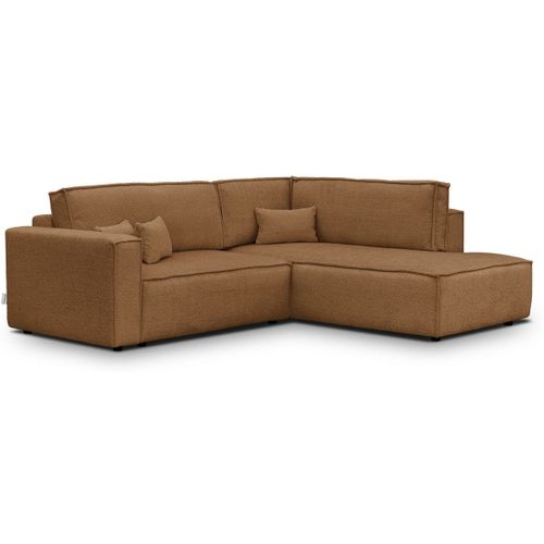 Canapé D'angle Ouvert à Droite Convertible 3 Places En Tissu Bouclé Rouille - Emma