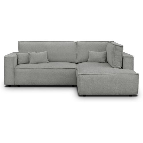 Canapé D'angle Ouvert à Droite Convertible 3 Places En Tissu Bouclé Gris Clair - Emma