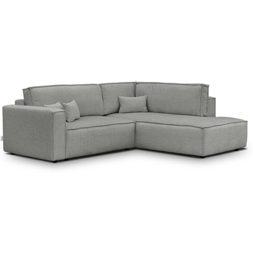 Canapé D'angle Ouvert à Droite Convertible 3 Places En Tissu Bouclé Gris Clair - Emma