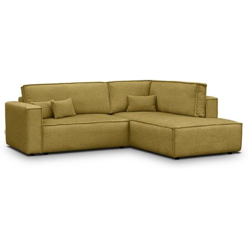 Canapé D'angle Ouvert à Droite Convertible 3 Places En Tissu Bouclé Jaune Moutarde - Emma