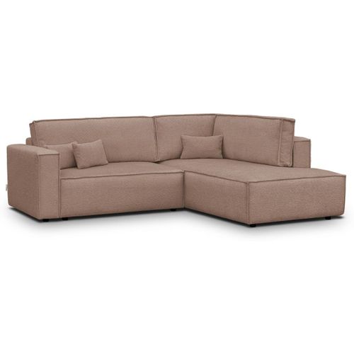 Canapé D'angle Ouvert à Droite Convertible 3 Places En Tissu Bouclé Rose Poudré - Emma