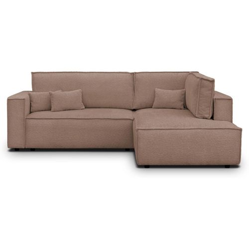 Canapé D'angle Ouvert à Droite Convertible 3 Places En Tissu Bouclé Rose Poudré - Emma