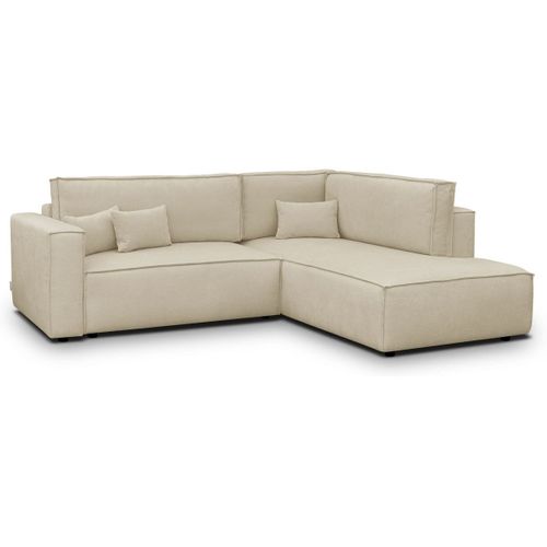 Canapé D'angle Ouvert à Droite Convertible 3 Places En Tissu Chenille Beige Foncé - Emma