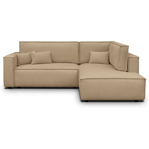 Canapé D'angle Ouvert à Droite Convertible 3 Places En Tissu Chenille Moka - Emma