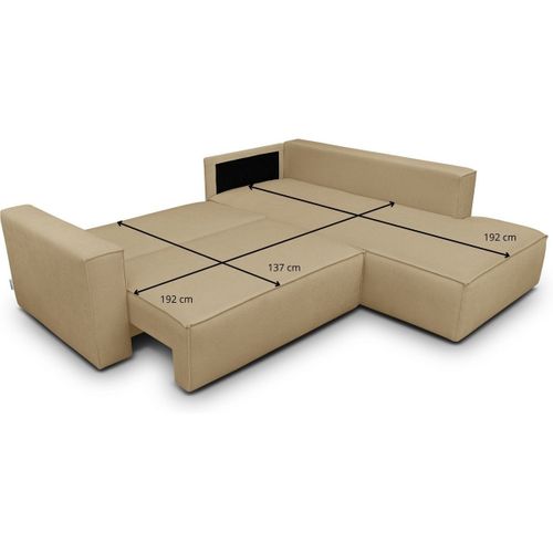 Canapé D'angle Ouvert à Droite Convertible 3 Places En Tissu Chenille Miel - Emma