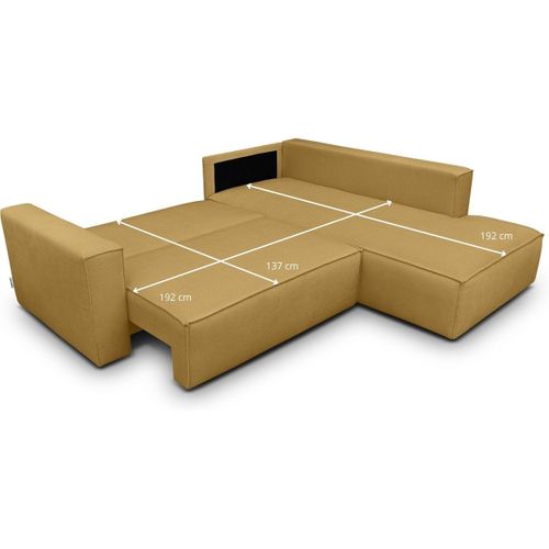 Canapé D'angle Ouvert à Droite Convertible 3 Places En Tissu Chenille Jaune Moutarde - Emma