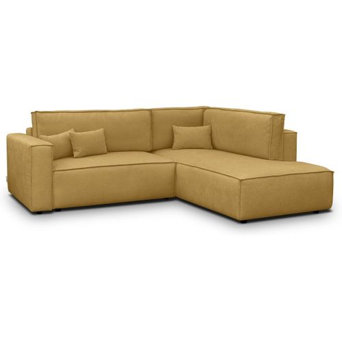 Canapé D'angle Ouvert à Droite Convertible 3 Places En Tissu Chenille Jaune Moutarde - Emma