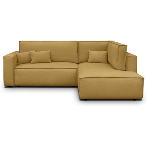 Canapé D'angle Ouvert à Droite Convertible 3 Places En Tissu Chenille Jaune Moutarde - Emma