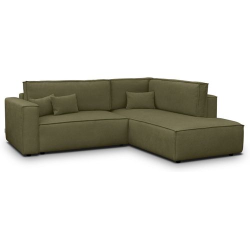 Canapé D'angle Ouvert à Droite Convertible 3 Places En Tissu Chenille Vert Kaki - Emma