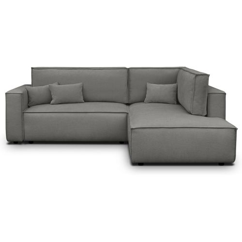 Canapé D'angle Ouvert à Droite Convertible 3 Places En Tissu Chenille Gris - Emma