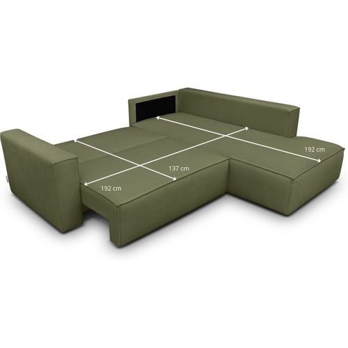 Canapé D'angle Ouvert à Droite Convertible 3 Places En Tissu Chenille Vert Olive - Emma