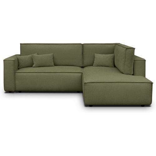 Canapé D'angle Ouvert à Droite Convertible 3 Places En Tissu Chenille Vert Olive - Emma