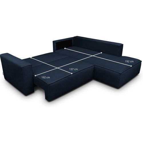 Canapé D'angle Ouvert à Droite Convertible 3 Places En Tissu Chenille Bleu Foncé - Emma