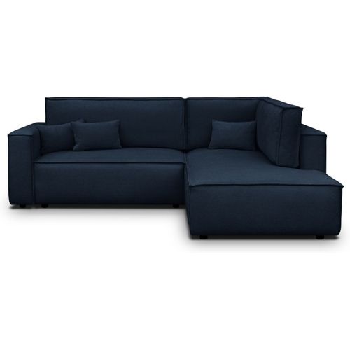 Canapé D'angle Ouvert à Droite Convertible 3 Places En Tissu Chenille Bleu Foncé - Emma