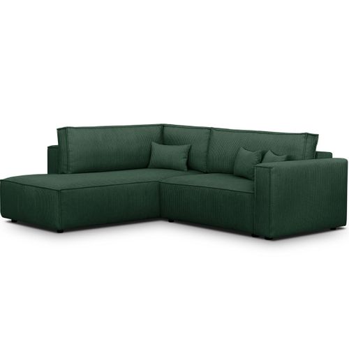 Canapé D'angle Ouvert à Gauche Convertible 3 Places En Velours Côtelé Vert - Emma