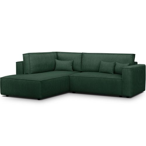 Canapé D'angle Ouvert à Gauche Convertible 3 Places En Velours Côtelé Vert - Emma