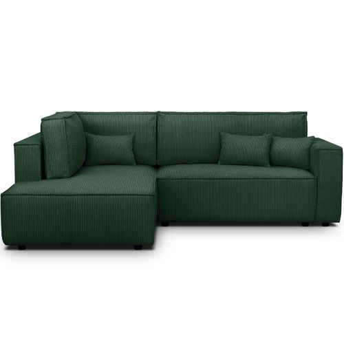 Canapé D'angle Ouvert à Gauche Convertible 3 Places En Velours Côtelé Vert - Emma