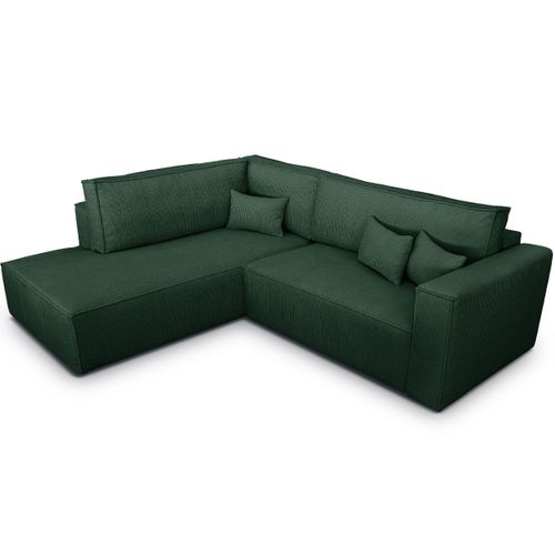 Canapé D'angle Ouvert à Gauche Convertible 3 Places En Velours Côtelé Vert - Emma