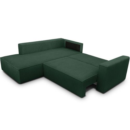 Canapé D'angle Ouvert à Gauche Convertible 3 Places En Velours Côtelé Vert - Emma