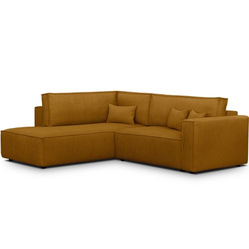 Canapé D'angle Ouvert à Gauche Convertible 3 Places En Velours Côtelé Jaune Moutarde - Emma
