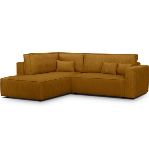 Canapé D'angle Ouvert à Gauche Convertible 3 Places En Velours Côtelé Jaune Moutarde - Emma