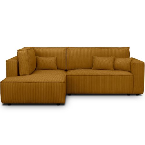 Canapé D'angle Ouvert à Gauche Convertible 3 Places En Velours Côtelé Jaune Moutarde - Emma