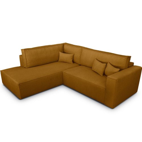 Canapé D'angle Ouvert à Gauche Convertible 3 Places En Velours Côtelé Jaune Moutarde - Emma