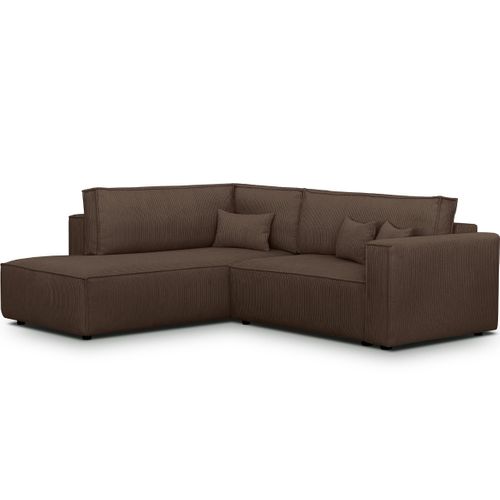 Canapé D'angle Ouvert à Gauche Convertible 3 Places En Velours Côtelé Moka - Emma