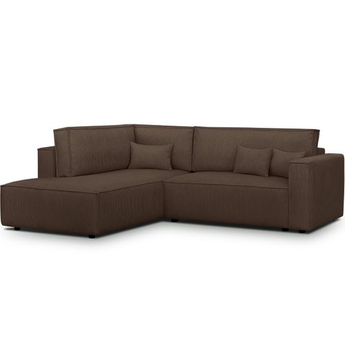 Canapé D'angle Ouvert à Gauche Convertible 3 Places En Velours Côtelé Moka - Emma