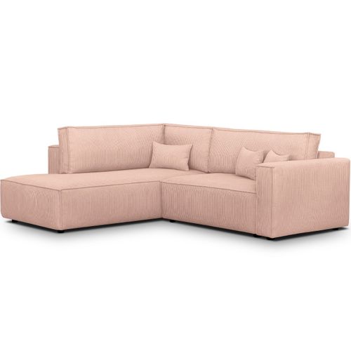 Canapé D'angle Ouvert à Gauche Convertible 3 Places En Velours Côtelé Rose Pâle - Emma