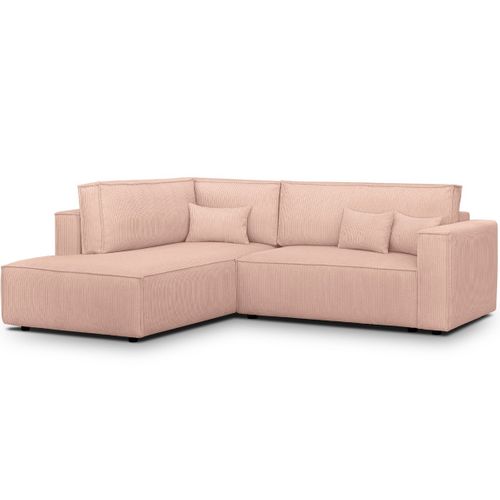 Canapé D'angle Ouvert à Gauche Convertible 3 Places En Velours Côtelé Rose Pâle - Emma