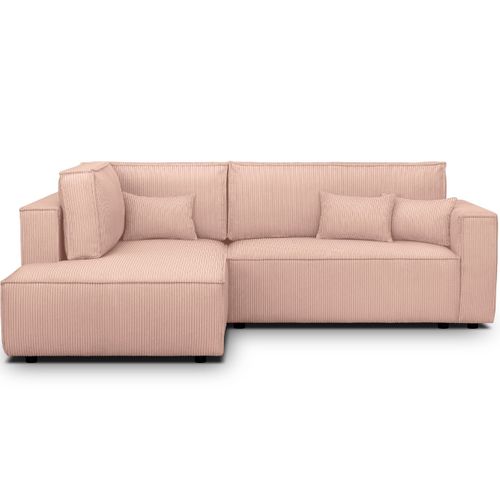 Canapé D'angle Ouvert à Gauche Convertible 3 Places En Velours Côtelé Rose Pâle - Emma