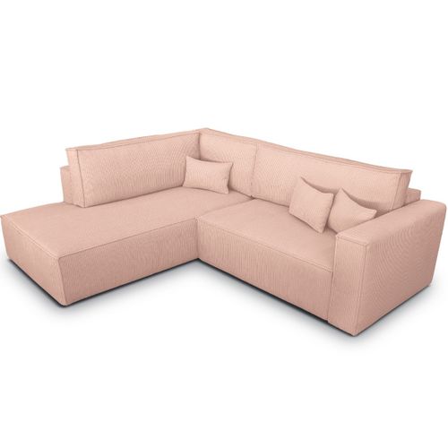 Canapé D'angle Ouvert à Gauche Convertible 3 Places En Velours Côtelé Rose Pâle - Emma