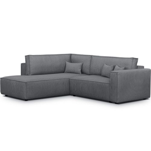 Canapé D'angle Ouvert à Gauche Convertible 3 Places En Velours Côtelé Gris Anthracite - Emma