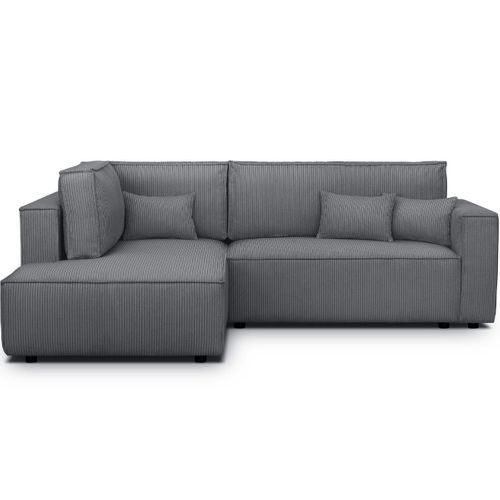 Canapé D'angle Ouvert à Gauche Convertible 3 Places En Velours Côtelé Gris Anthracite - Emma